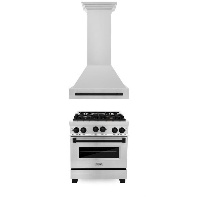 ZLINE 30" Autograph Edition Kitchen Package with Stainless Steel Gas Range and Range Hood with Matte Black Accents (2AKP-RGRH30-MB) Plaza Home Decor