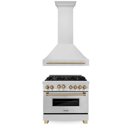 ZLINE 36" Autograph Edition Kitchen Package with Stainless Steel Gas Range and Range Hood with Champagne Bronze Accents (2AKP-RGRH36-CB)