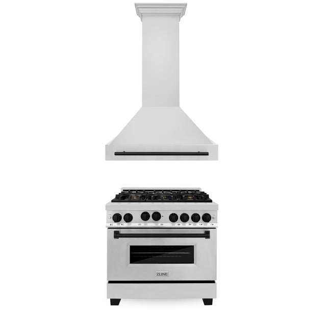ZLINE 36" Autograph Edition Kitchen Package with Stainless Steel Gas Range and Range Hood with Matte Black Accents (2AKP-RGRH36-MB) Plaza Home Decor