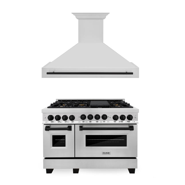 ZLINE 48" Autograph Edition Kitchen Package with Stainless Steel Gas Range and Range Hood with Matte Black Accents (2AKPR-RGRH48-MB) Plaza Home Decor