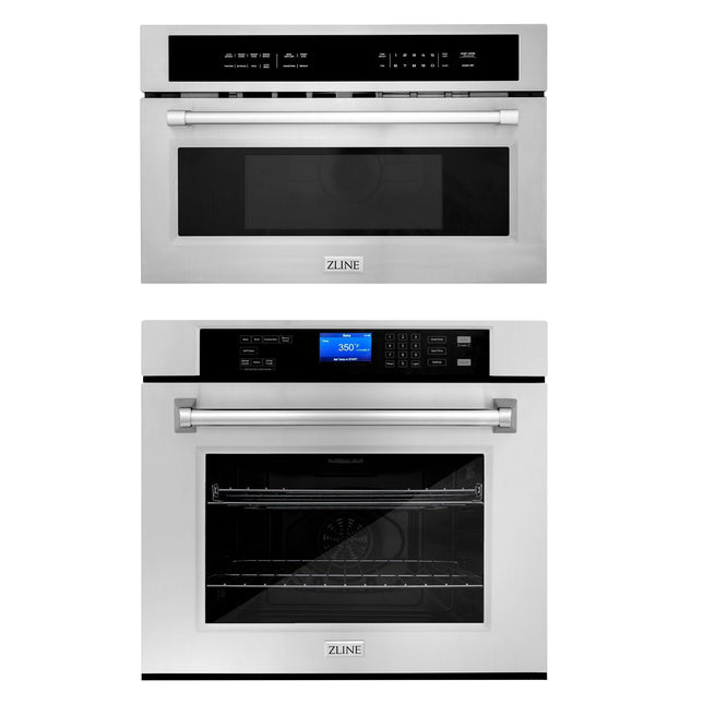 ZLINE Stainless Steel 30 in. Built-in Convection Microwave Oven and 30 in. Single Wall Oven with Self Clean (2KP-MW30-AWS30) Zline Appliances
