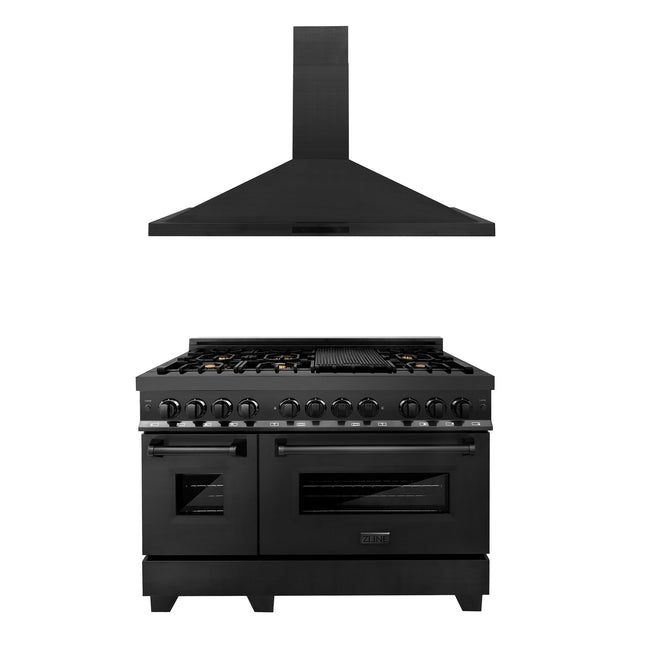 ZLINE 48 in. Kitchen Package with Black Stainless Steel Dual Fuel Range and Convertible Vent Range Hood (2KP-RABRH48) Zline Appliances