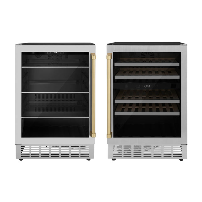 ZLINE Autograph Edition Kitchen Package with 24" Wine Cooler and 24" Beverage Fridge with Champagne Bronze Accents (2AKP-RBV-RWV-CB) Plaza Home Decor