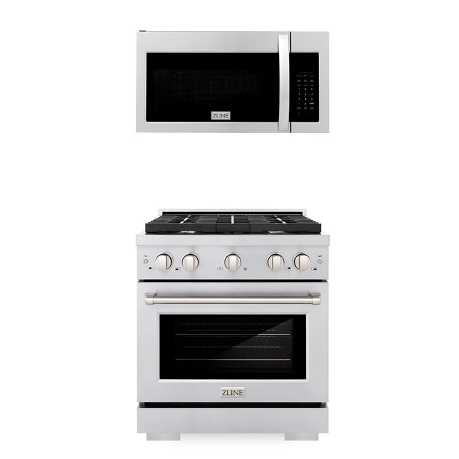 ZLINE 30" Kitchen Package Stainless Steel Gas Range and Over The Range Microwave with Modern Handle (2KP-SGROTR30) Plaza Home Decor