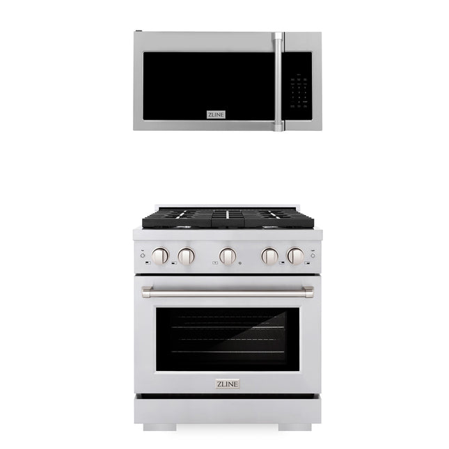 ZLINE 30" Kitchen Package Stainless Steel Gas Range and Over The Range Microwave with Traditional Handle (2KP-SGROTRH30) Plaza Home Decor
