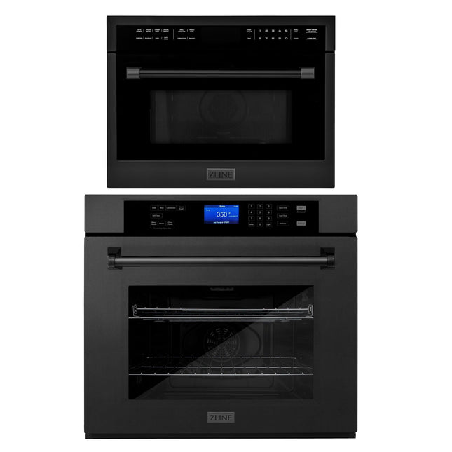 ZLINE Black Stainless Steel 24 in. Built-in Convection Microwave Oven and 30 in. Single Wall Oven with Self Clean (2KP-MW24-AWS30BS) Zline Appliances