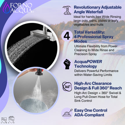 FORNO ACQUA 4 Function  Pull-Down Waterfall Kitchen Faucet