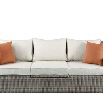 Three Piece Outdoor Gray Wicker Sectional Seating Group with Beige Cushions HomeRoots