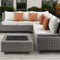 Beige Polyester Modular L Shaped Four Piece Standard With Console And Toss Pillows HomeRoots