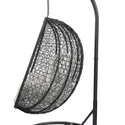 38" Black Metal Swing Chair With Beige Cushion HomeRoots