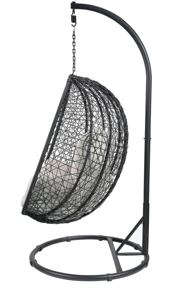 38" White Metal Swing Chair With Green Cushion HomeRoots