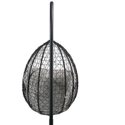 38" Black Metal Swing Chair With Beige Cushion HomeRoots