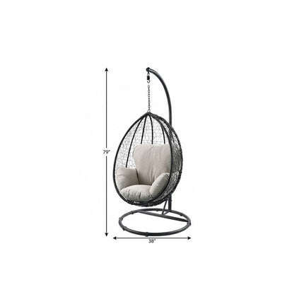38" Black Metal Swing Chair With Beige Cushion HomeRoots