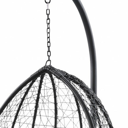 38" Black Metal Swing Chair With Beige Cushion HomeRoots