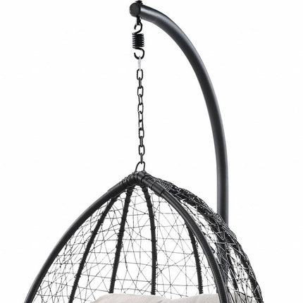 38" Black Metal Swing Chair With Beige Cushion HomeRoots