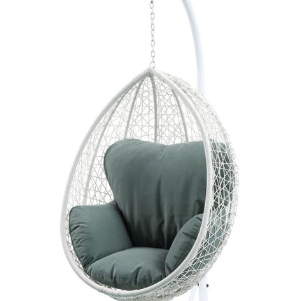 38" Black Metal Swing Chair With Beige Cushion HomeRoots