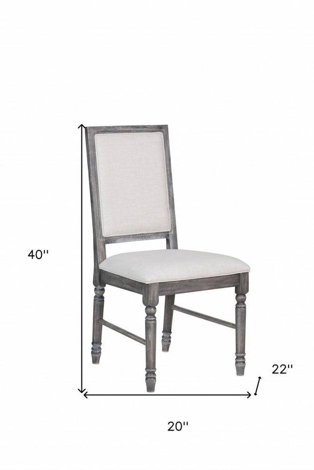 Set of Two Cream and Gray Upholstered Linen Dining Side Chairs HomeRoots