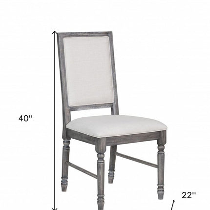 Set of Two Cream and Gray Upholstered Linen Dining Side Chairs HomeRoots