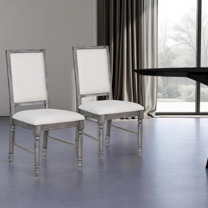 Set of Two Cream and Gray Upholstered Linen Dining Side Chairs HomeRoots
