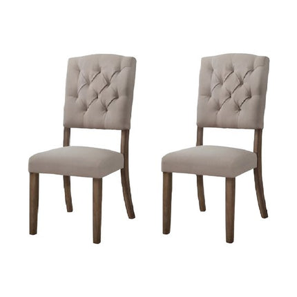 Set of Two Tufted Cream and Brown Upholstered Linen Open Back Dining Side Chairs HomeRoots