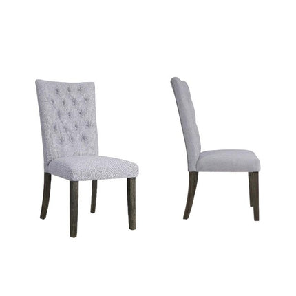 Set of Two Tufted Gray Upholstered Fabric Dining Side Chairs