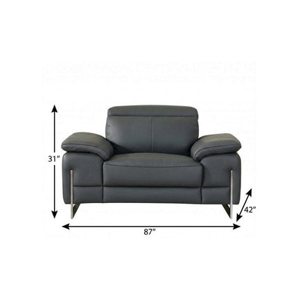 87" Gray And Silver Faux Leather Club Chair HomeRoots