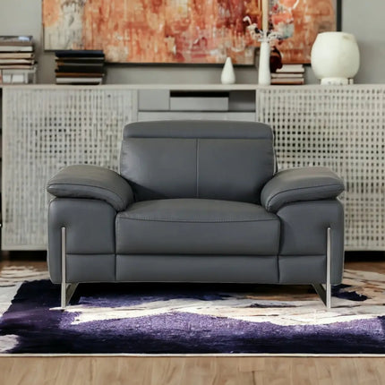 87" Gray And Silver Faux Leather Club Chair HomeRoots