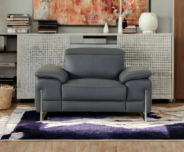 87" Gray And Silver Faux Leather Club Chair HomeRoots