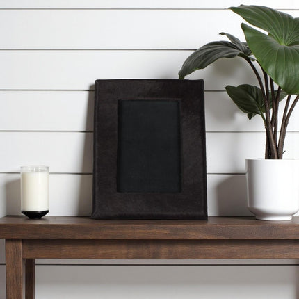 4" x 6" Black Cowhide Picture Frame with Mat HomeRoots