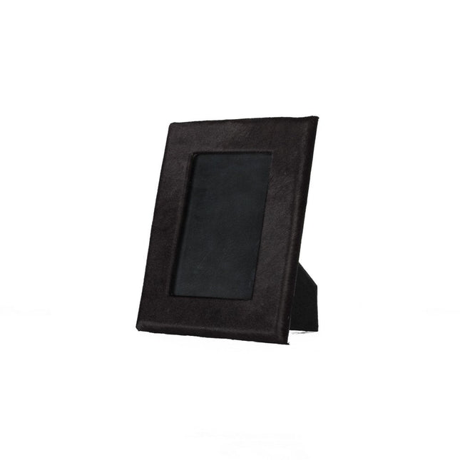 4" x 6" Black Cowhide Picture Frame with Mat HomeRoots