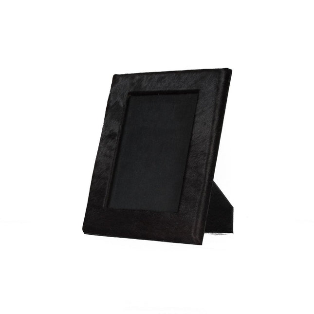 5" x 7" Black Cowhide Hanging & Tabletop Picture Frame with Mat HomeRoots