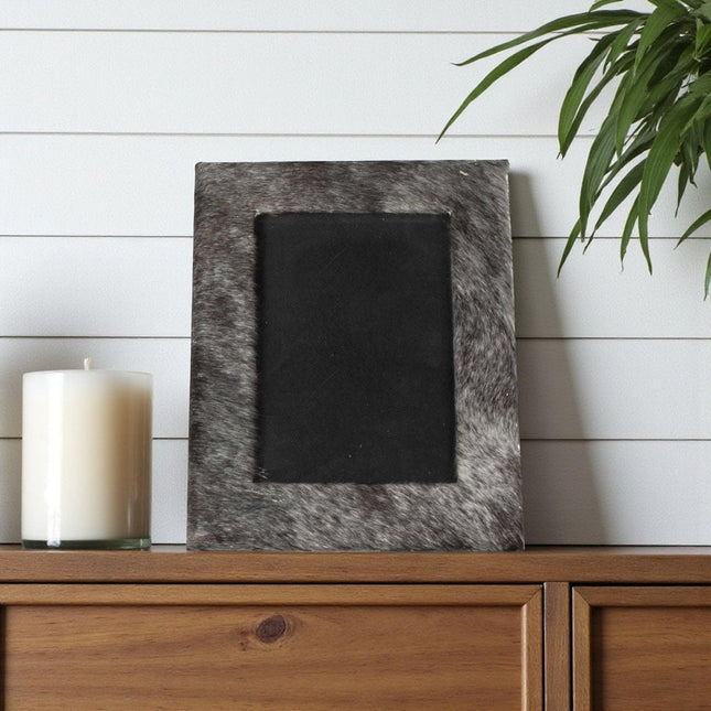 5" x 7" Gray Cowhide Hanging & Tabletop Picture Frame with Mat HomeRoots