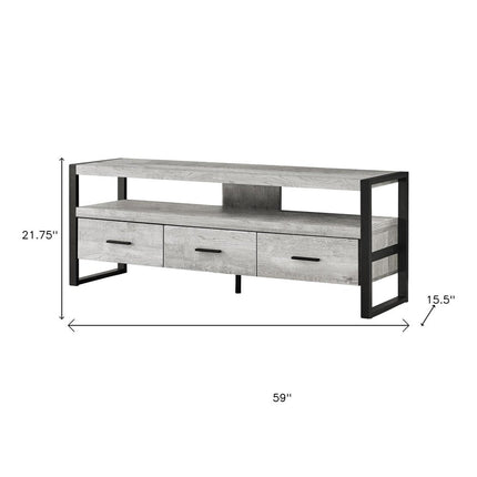59" Black and Gray Cabinet Enclosed Storage TV Stand HomeRoots