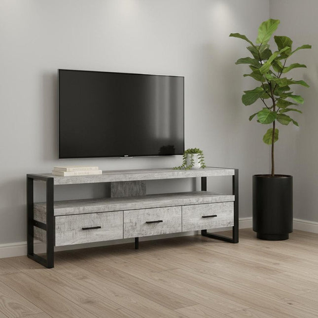 59" Black and Gray Cabinet Enclosed Storage TV Stand HomeRoots
