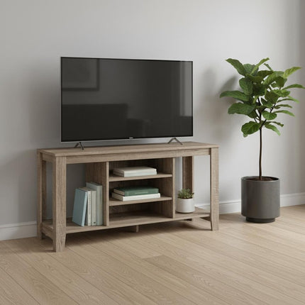 48" Taupe Wood Open Shelving TV Stand HomeRoots