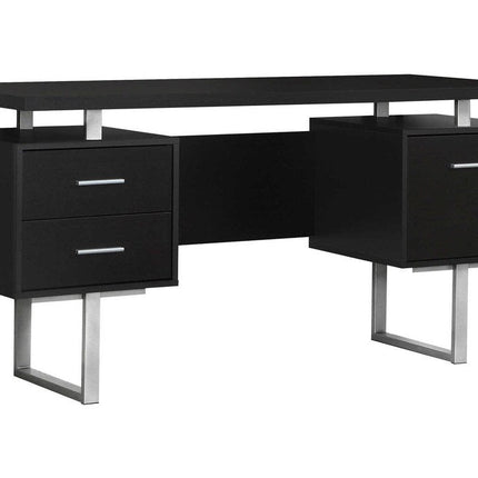 60" Black and Silver Computer Desk With Three Drawers HomeRoots
