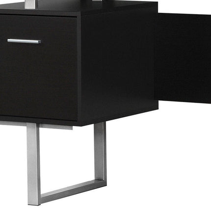 60" Black and Silver Computer Desk With Three Drawers HomeRoots