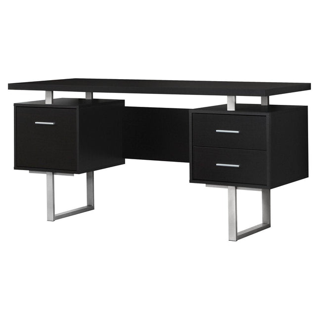 60" Black and Silver Computer Desk With Three Drawers HomeRoots