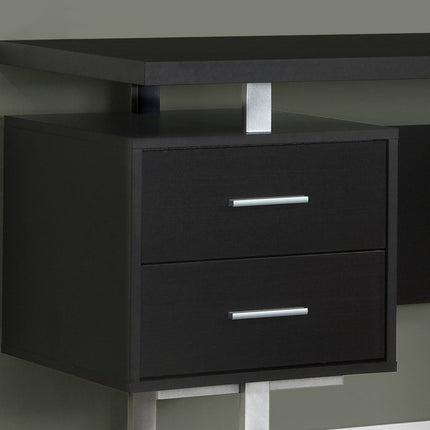 60" Black and Silver Computer Desk With Three Drawers HomeRoots
