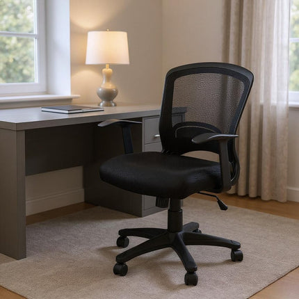 Black Polyester Seat Swivel Adjustable Task Chair Mesh Back Plastic Frame HomeRoots