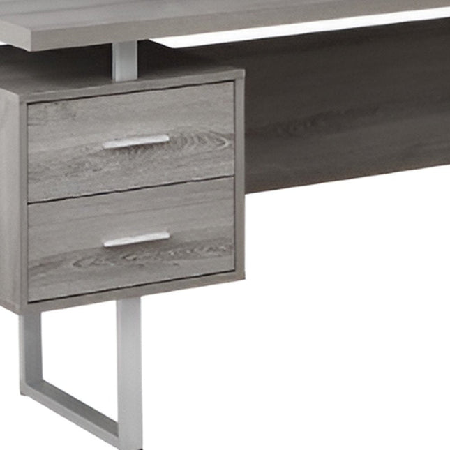 71" Taupe and Silver L Shape Computer Desk With Three Drawers HomeRoots