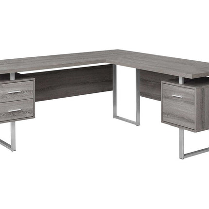 71" Taupe and Silver L Shape Computer Desk With Three Drawers HomeRoots