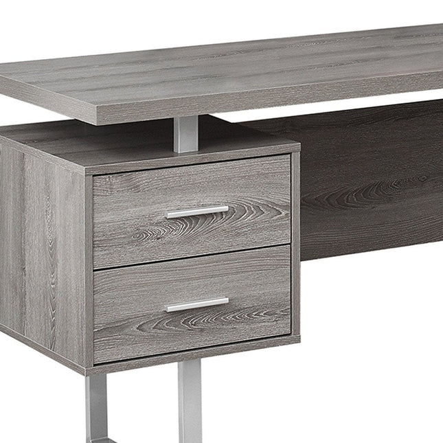 71" Taupe and Silver L Shape Computer Desk With Three Drawers HomeRoots