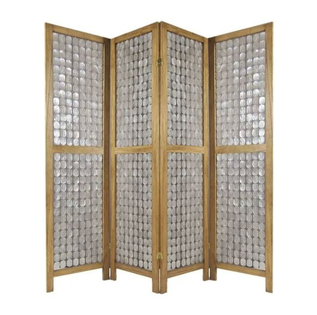 84" Clear Capiz Mother of Pearl Folding Three Panel Screen Room Divider HomeRoots