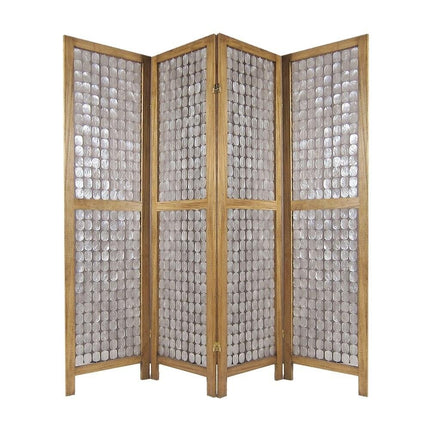 84" Clear Capiz Mother of Pearl Folding Three Panel Screen Room Divider HomeRoots