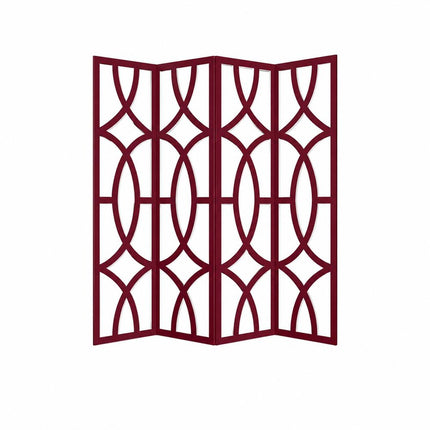 84" Red Solid Wood Folding Four Panel Screen Room Divider