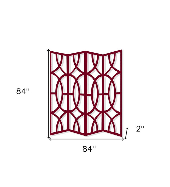 84" Red Solid Wood Folding Four Panel Screen Room Divider HomeRoots