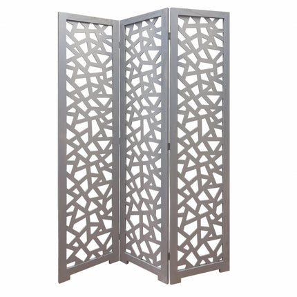50" Gray Solid Wood Folding Three Panel Screen Room Divider HomeRoots
