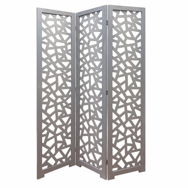 50" Gray Solid Wood Folding Three Panel Screen Room Divider HomeRoots