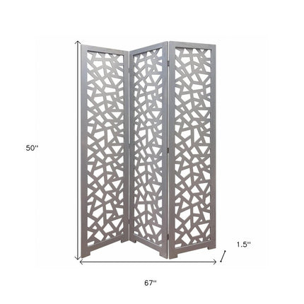 50" Gray Solid Wood Folding Three Panel Screen Room Divider HomeRoots